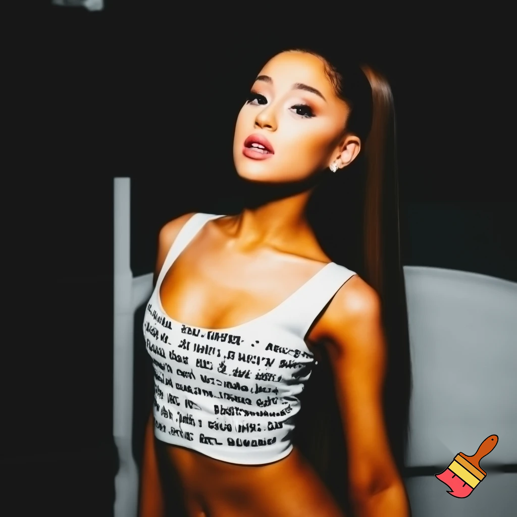 ariana grande wearing a sexy tight top with a text that's say "thank u next "