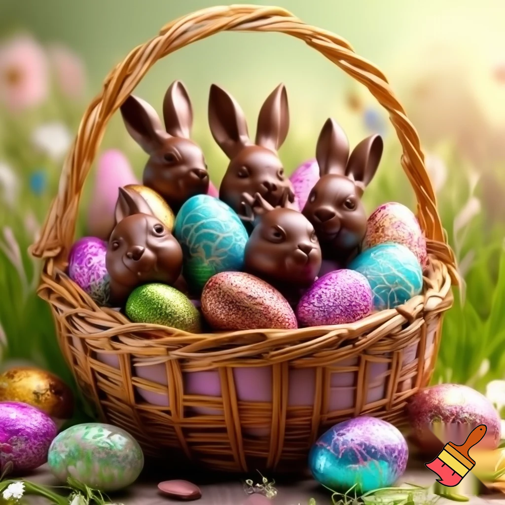 Easter egg basket, chocolate Easter egg basket Easter bunnies, chocolate