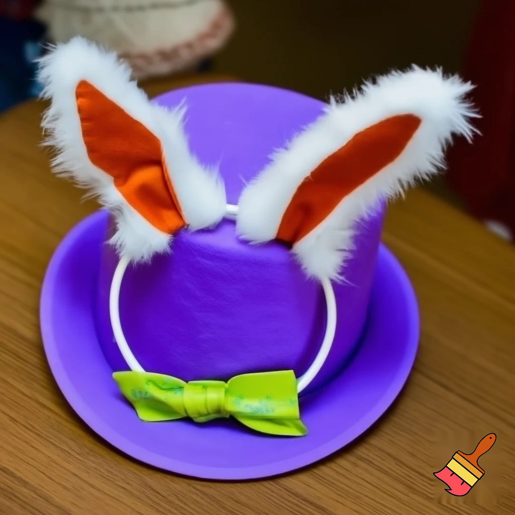 Easter top hat with headband, Easter bunny ears, purple and white