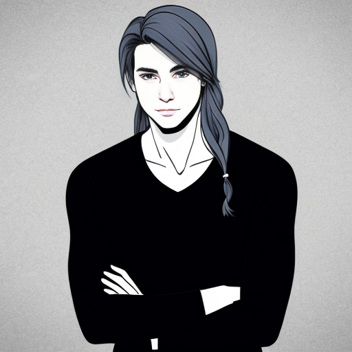 Very sexy, hot, handsome, cute, adorable, beautiful, gorgeous, charming, sweet young adult anime boy with very long blue hair covering one of his eyes, and wearing casual clothes. Dark black tight jeans, black shirt