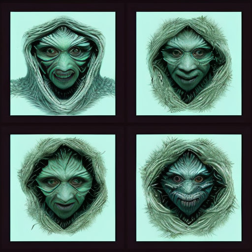 Irreal creaturas sub humana de fractales. 4 paneles. 1, 2, 3, 4. 1: criatura emerge de ti. 2: criatura se alimenta. 3: Blade. 4: la creatura eres tu. Esto en un estilo imposible para un humano