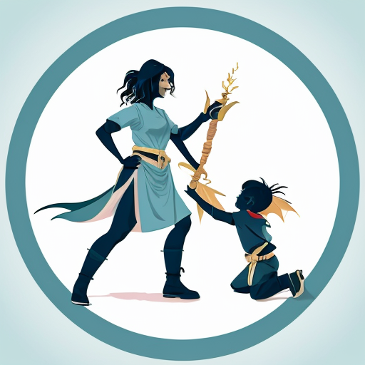 Dragon Trainer
Concept: A cartoon-style logo featuring a friendly human dragon trainer mentoring two baby dragons.

Composition & Shape
Format: Circular or rounded-rectangle composition with a transparent background.

Layout: The human trainer is central, kneeling or standing with arms extended in a teaching gesture. The two baby dragons are positioned on either side, facing the trainer with attentive postures.

Human Trainer
Style: Cartoon-style, clean silhouette with minimal detailing.

Appearance: Friendly and confident, wearing a simple tunic, boots, and a belt. Hair can be short and tousled or tied back.

Posture: Engaged and nurturing—arms extended toward the dragons, possibly holding a scroll or staff.

Baby Dragons
Pearlescent White Dragon:

Color: Crisp white base with shimmering iridescent highlights (violet, teal, gold).

Style: Sleek and elegant with smooth curves and expressive eyes.

Metallic Blue Dragon:

Color: Deep metallic blue with silver accents and a glossy finish.

Style: Slightly more angular or energetic posture to contrast the white dragon.

Style & Branding
Aesthetic: Vector-style minimalism. Clean lines, smooth curves, and subtle gradients.

Detailing: No clutter—focus on silhouettes and posture.

Vibe: Whimsical, aspirational, and nurturing. Communicates “Growth through Guidance.”