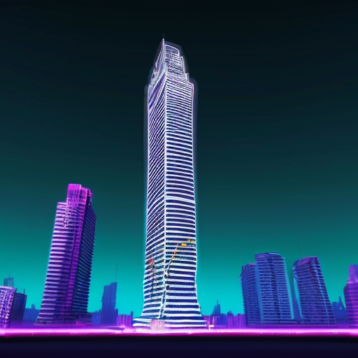 Neon animated blue skyscraper 