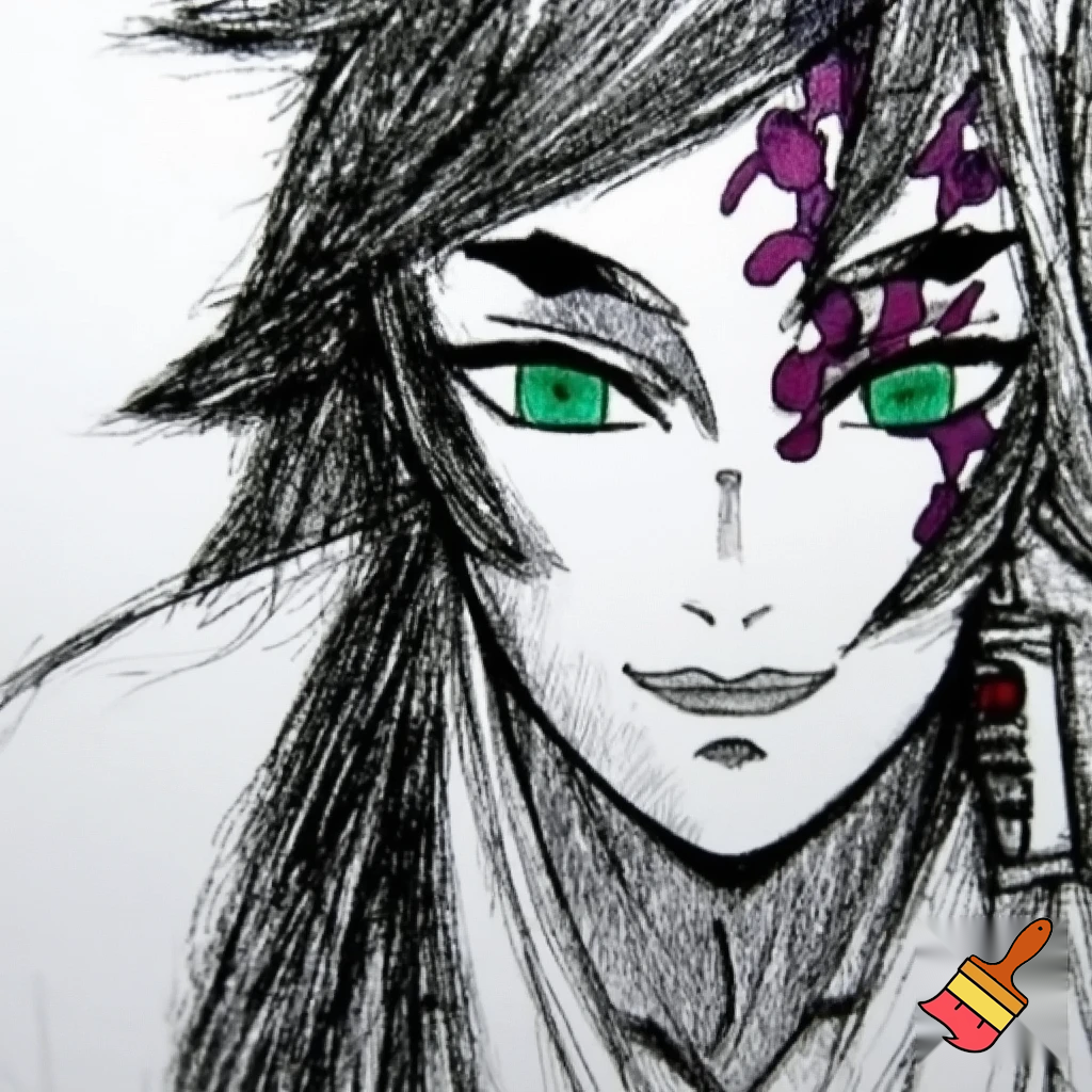 original demon slayer character, male, long hair, green eyes, sketched