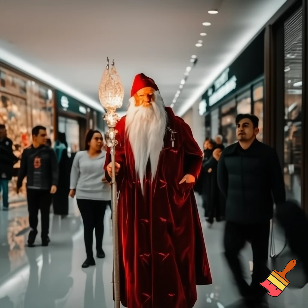 Santa Claus walking at the shopping centre a wizard Santa Claus