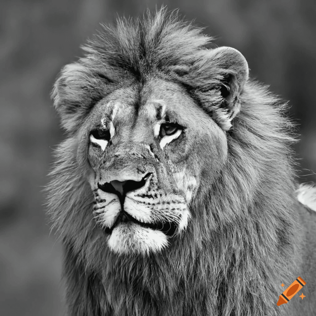 Photograph made with AI generated art of a black and white lion 