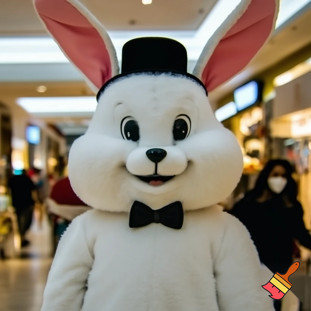 Easter bunny mascot top hat at the shopping centre mascot costume