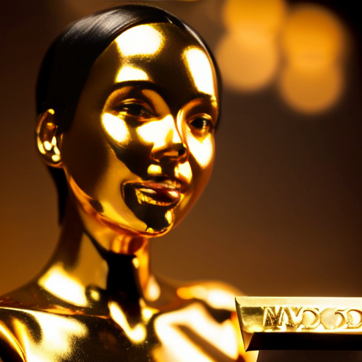 the emotion proud one person gold holding trophy Pixar cartoon style gold skin  happy pretty  gold face inside out movie gold everything orange