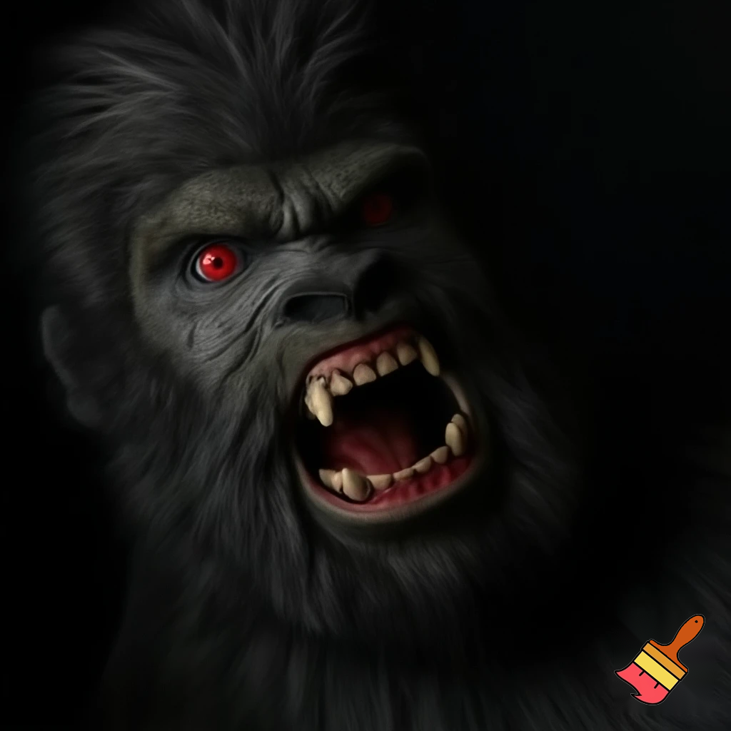 Yeti that kind of looks human is with red eyes, claws and fangs but looks kind 