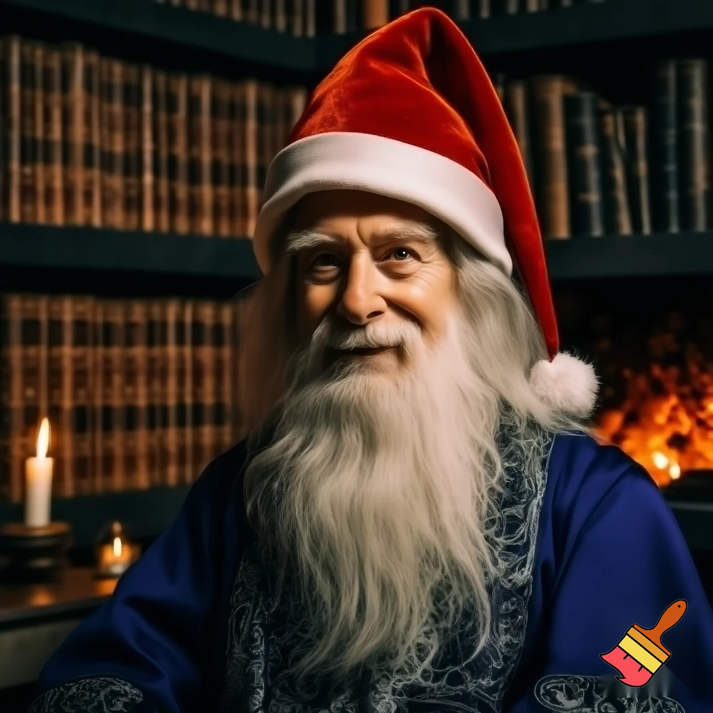 Woo wizard has Christmas hat