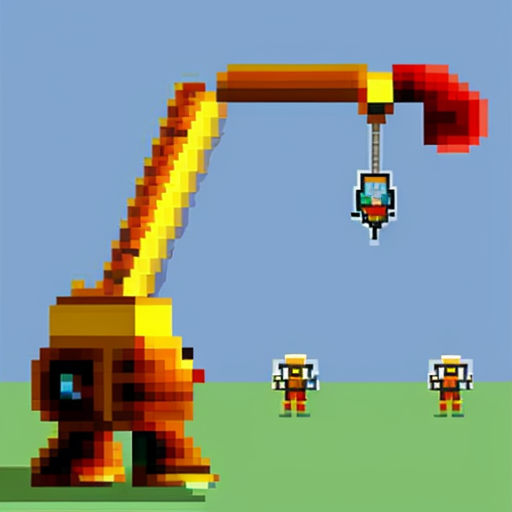 Make a pixel art of a enemy that is a robot crane head and has crane arms is really tall and is found in junkyards they could also shot balls of energy and this is a enemy for jumpbot the main charecters in our game