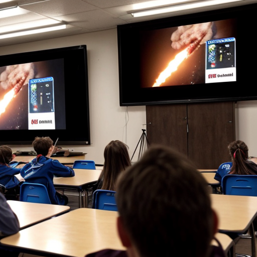 
•	The speaker begins 
•	He points toward the students sitting in front of him and smiles.
•	A large screen behind him shows images of rockets launching and students studying in classrooms.
•	The audience begins clapping 
