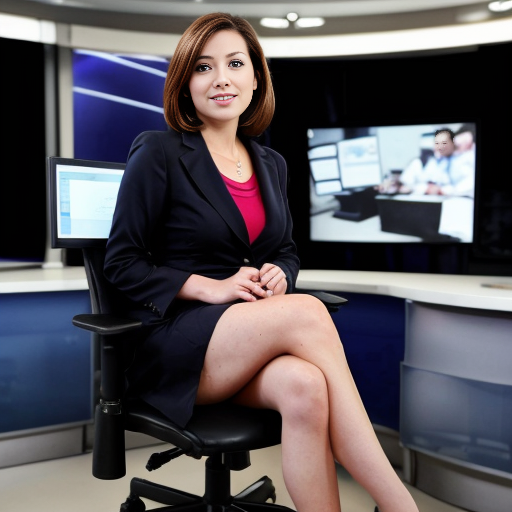 is seated at a news desk, female news anchor undressed