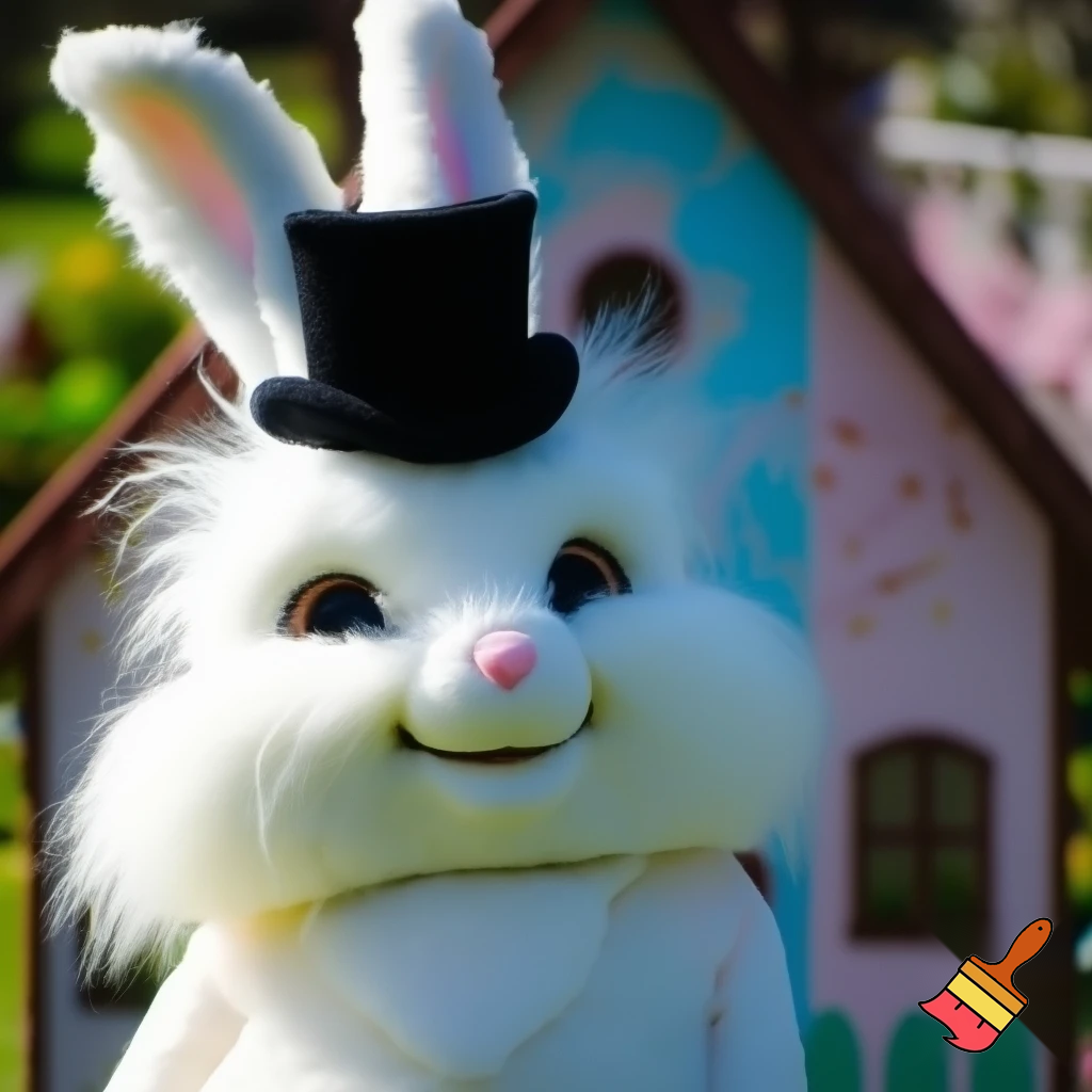 Easter bunny mascot top hat costume Easter bunny’s house