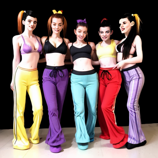 90's disney's 2d aladdin style comic black background and panels of 
panel1 a black haired ponytail woman with yellow skin,yellow and purple striped harem pants and purple bra and purple curved slippers and a black haired ponytail woman with blue skin,blue and red striped harem pants red bra  and red curved slippers both swaying hips in front of viewer with their both hand palms place together and hiding the bottom of her mouths while walking side to side towards each other.  
panel 2 then both the black haired ponytail woman with blue skin,blue and red striped harem pants red bra and red curved slippers and the black haired ponytail woman with yellow skin,yellow and purple striped harem pants purple bra and purple curved slippers bump each other by the butt.
panel 3 but both the black haired ponytail woman with blue skin,blue and red striped harem pants red bra and red curved slippers and the black haired ponytail woman with yellow skin,yellow and purple harem pants purple bra and purple curved slippers are merged and conjoined together by the pelvis.
Panel 4 then both the black haired ponytail woman with blue skin,blue and red striped harem pants red bra and red curved slippers and the black haired ponytail woman with yellow skin,yellow and purple striped harem pants purple bra and purple curved slippers begin pulling and stretching their merged hips apart.
Panel 5 however the black haired ponytail woman with blue skin, with red bra and red curved slippers conjoined with the black haired ponytail woman with yellow skin,purple bra and purple curved slippers with red and purple striped harem pants fail.
Panel 6 and the conjoined black haired ponytail woman with blue skin,red bra and red sash and pink curved slippers and black haired ponytail woman with yellow skin,purple bra and pink sash and purple curved slippers with red and purple striped harem pants stretch back  together.