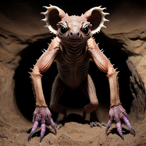 Generate a creature that stands on 4 legs, has large claws on the front and back legs.
Has scales along its body that are shades of brown
Have this creature be burrowing underground 