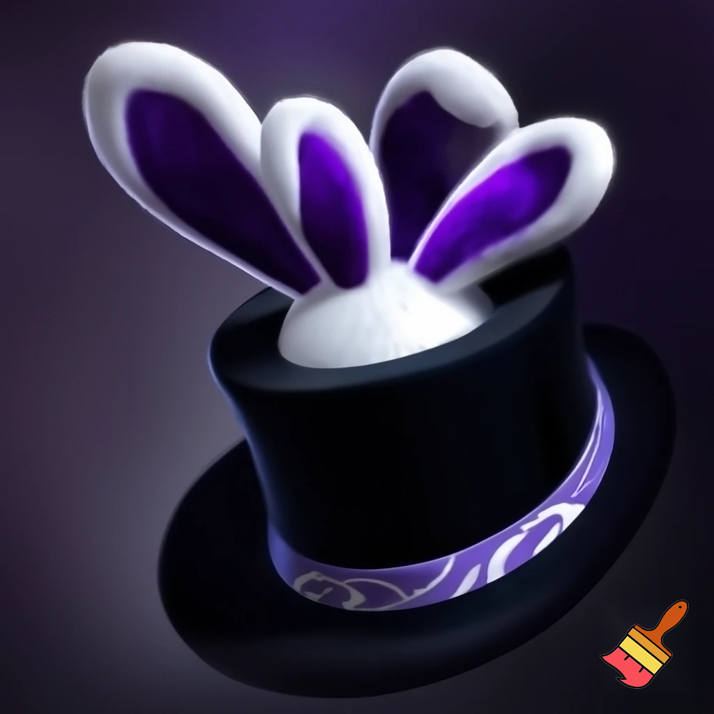Black top hat with bunny ears velvet white and purple purple and white