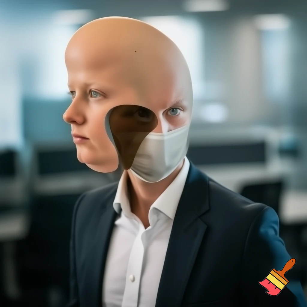 a person with a comma shaped head and buisness apperal
