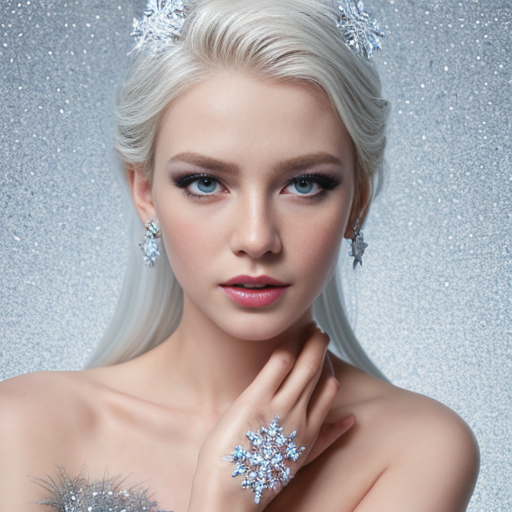 4. Дама Бубен (Diamonds) — «Ледяная Сирена» / «Icy Siren»
Main subject: the same person from the uploaded photo. Preserve face, identity, proportions, and likeness. No changes.
The person is styled as an “Ice Queen” character:
– Diamond white, ice blue, silver, crystal clear, frosty lavender tones
– Icy chiffon, faux ice fur, crystal mesh, crushed mirror embellishments
– Glass-like accessories, clear crystals, holographic film accents
– Ethereal, fragile, yet sharp couture aesthetic.
Accessories:
Delicate silver snowflake jewelry, hair pins with clear droplets.
Makeup:
Frosty white and pale blue eyeshadow, diamond glitter tears.
Icy highlighter, pale glossy lips.
Pose & Expression:
Ethereal, distant, mesmerizingly calm.
Graceful, fluid pose, as if floating in arctic waters.
Card corners: Q ♦