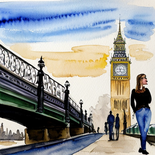 luna loud from the loud house standing on sidewalk of street bridge behind big ben