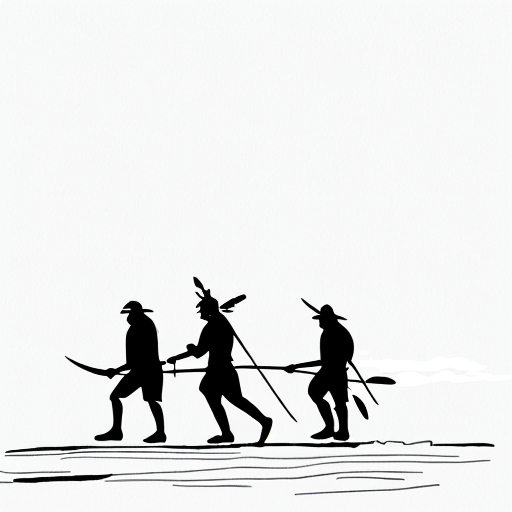 a water colored image of native American tribes hunting.