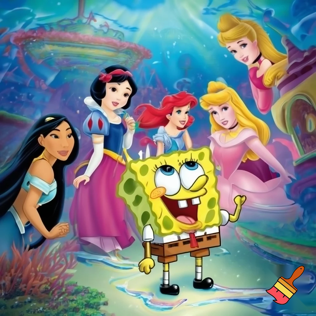 The SpongeBob SquarePants Movie SpongeBob Meets Mulan Jasmine Snow White Ariel Cinderella Pocahontas Belle Aurora In Bikini Bottom 