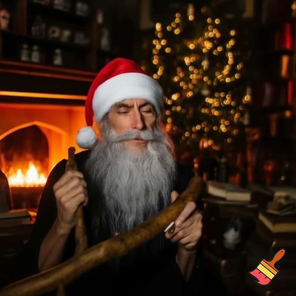 Magician wizard Christmas a Christmas hat