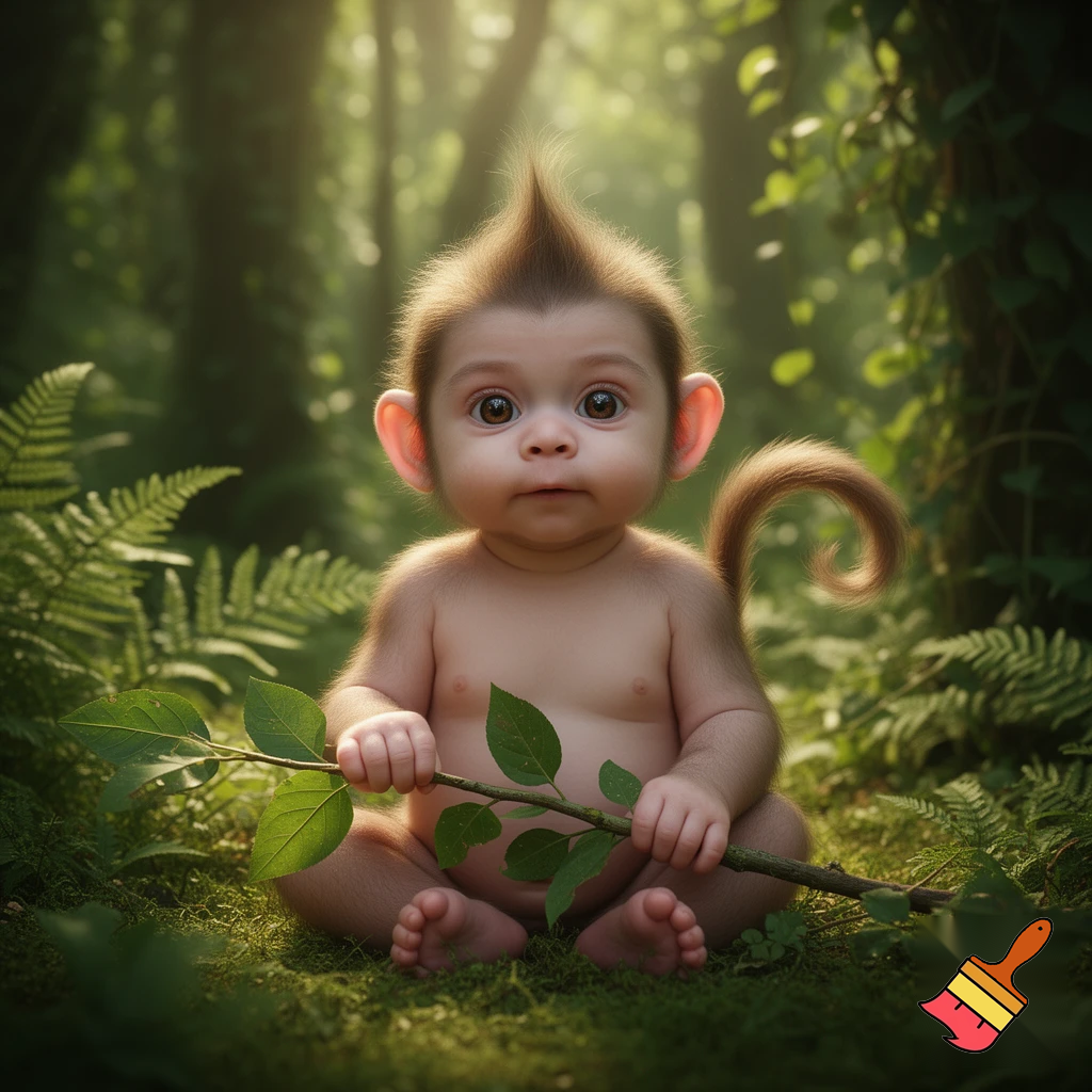 A baby human mixed with a dog and a monkey 