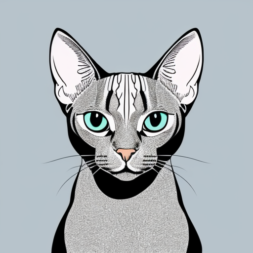 Light grey Sphynx cat with light blue eyes against a cool background. Square image 
