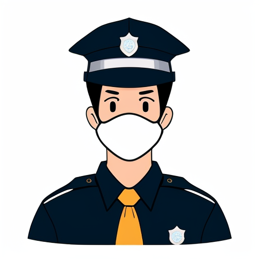 two anime men standing next to each other one wearing half police uniform and a police hat with a visor covering his face and eyes and the other man is wearing full police uniform 