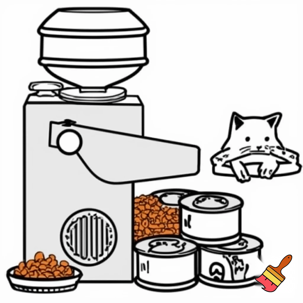 Make image a Blueprint of a cat food can machine that make dogs into cat food cans
