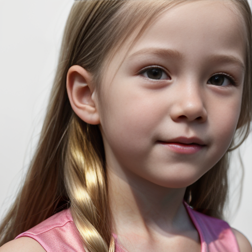 Kid with long gold hair and pink dress