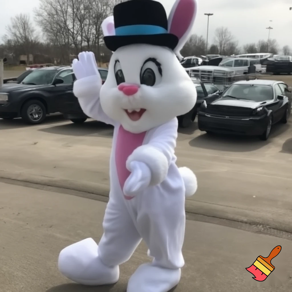 Easter bunny mascot costume, real person top hat