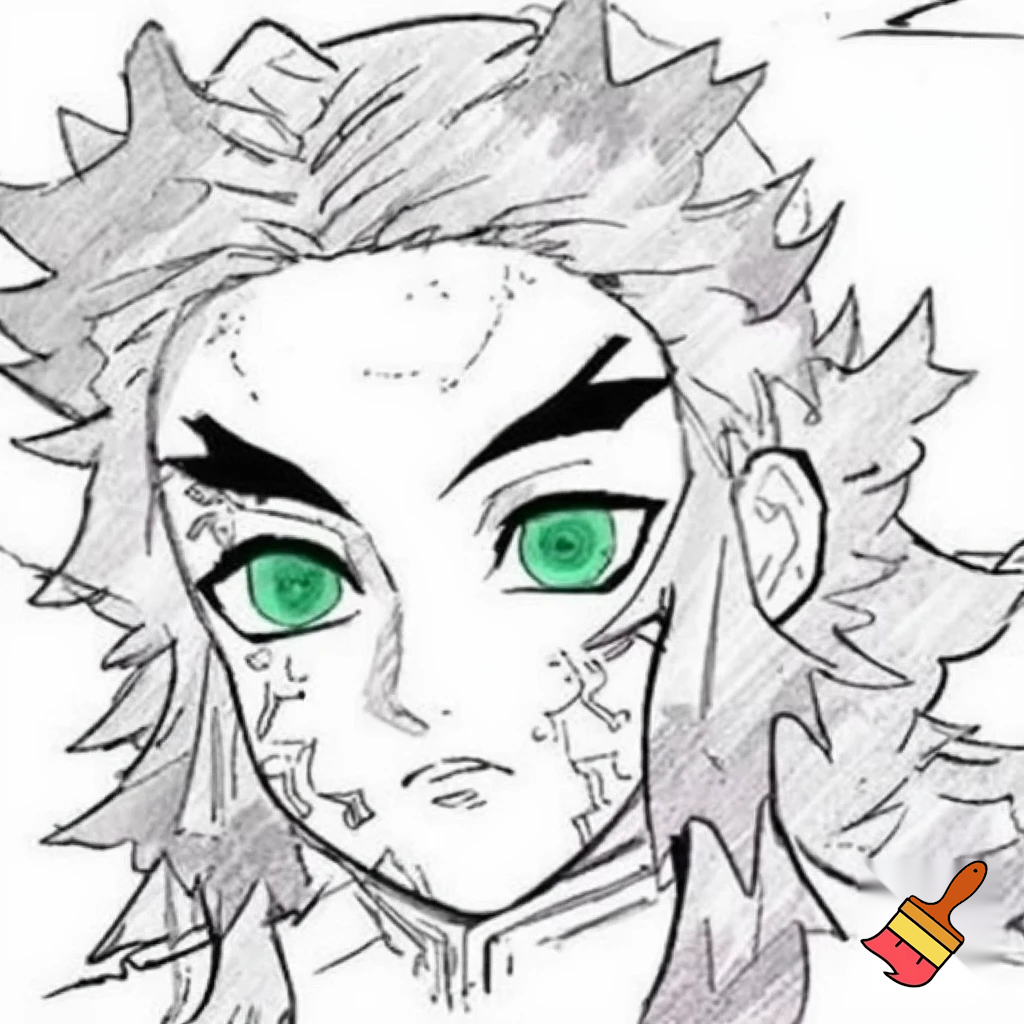 original demon slayer character, male, long hair, green eyes, sketched