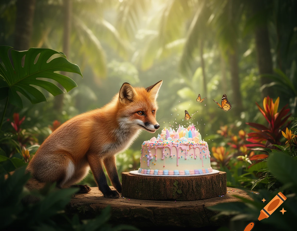 A fox with a birthday cake in Thailand 