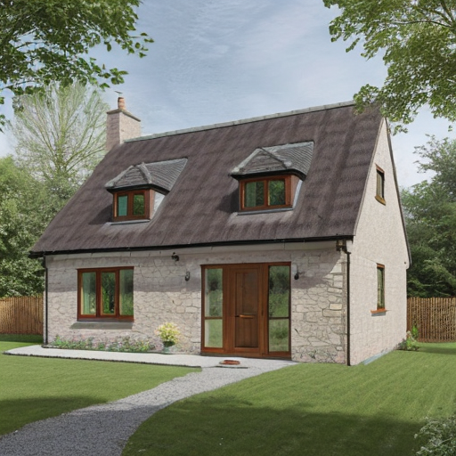 front elevation of a detached cottage in the woods
