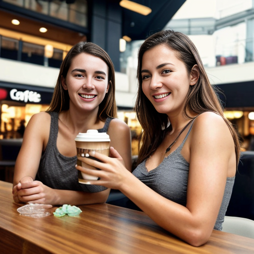 Goretzka drink coffee and Vanessa drink coffee at the shopping mall 