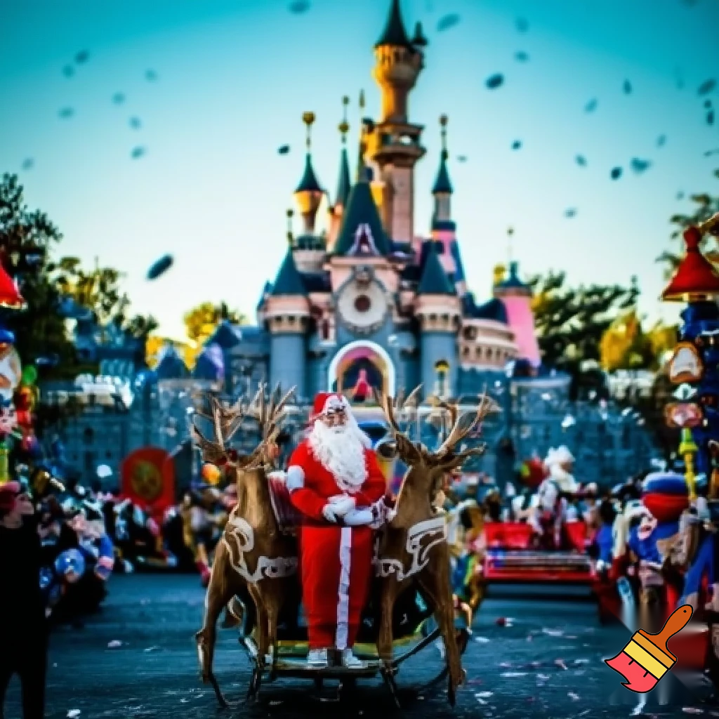 Santa Claus, France parade Paris Disneyland Santa sleigh castle Paris Santa Claus a big parade stage