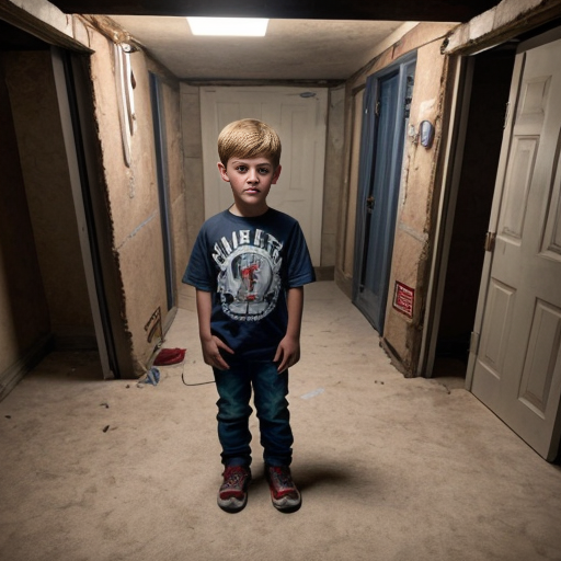 make an very Erie picture of a kid in the basement in the corner and make the picture look like it was tooken from the guy that kidnapped the guy
