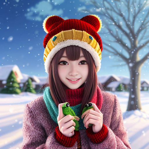 A laughable, puzzled animal toad in woolen, multicoloured winter clothings with woolen winter cap. Hyperrealistic art style.