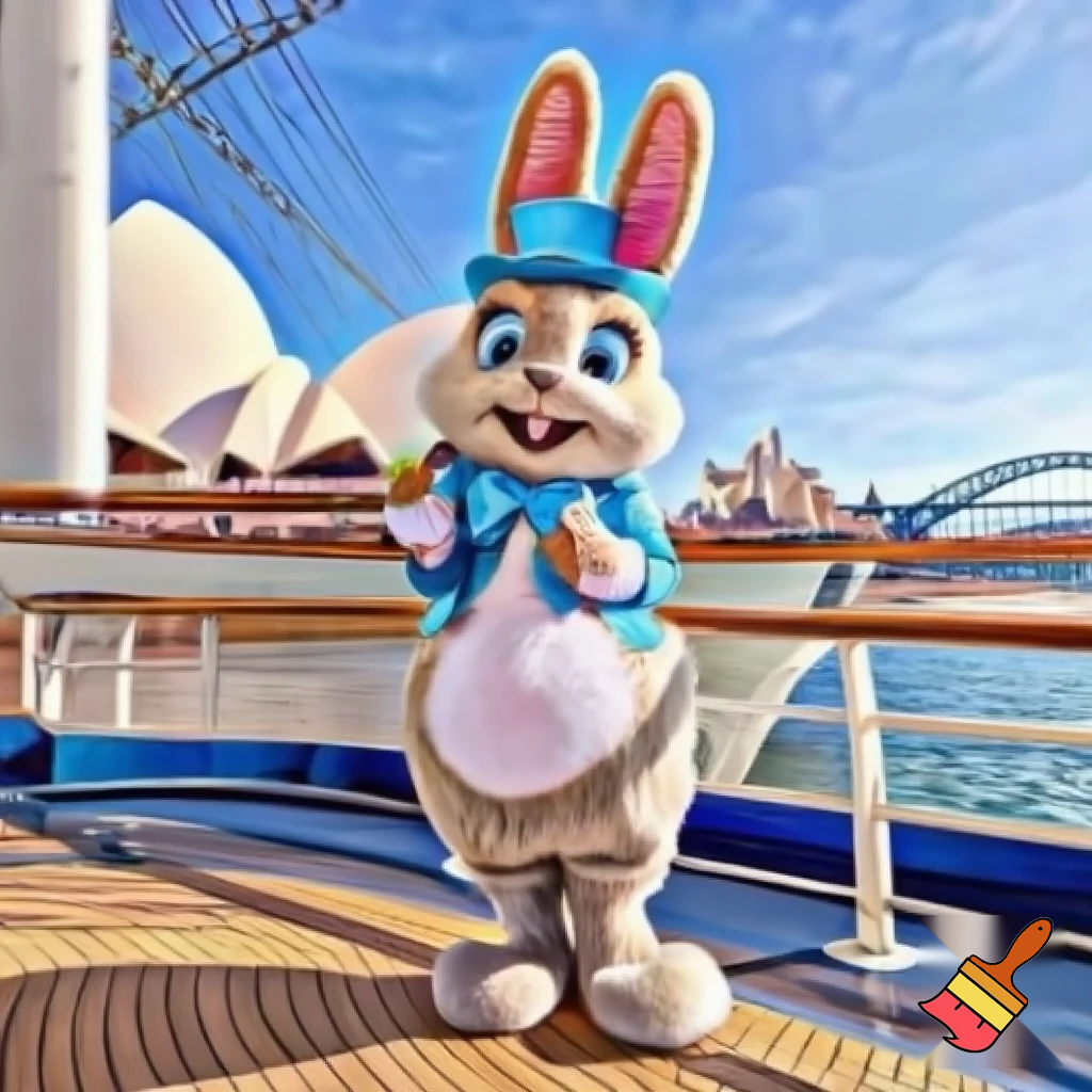 Easter bunny mascot Disneyland costume with the top hat Australia Disney cruise ship