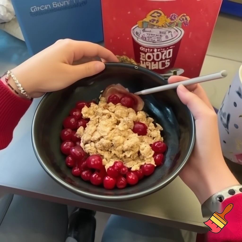 show a person with a cereal bowl and the box's name is harowin's berryin's
