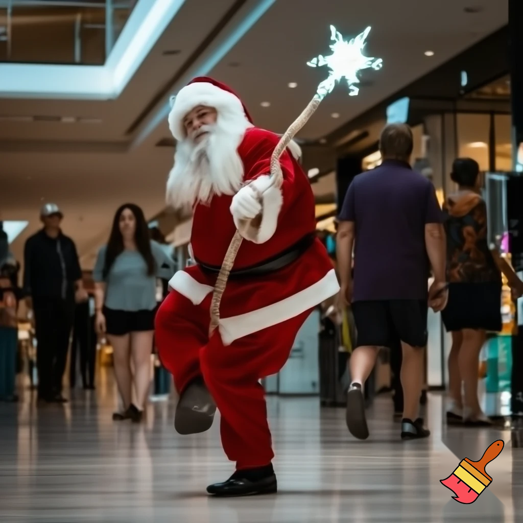 Santa Claus dancing shopping Centre walking Australian magic walking stick walking stick star