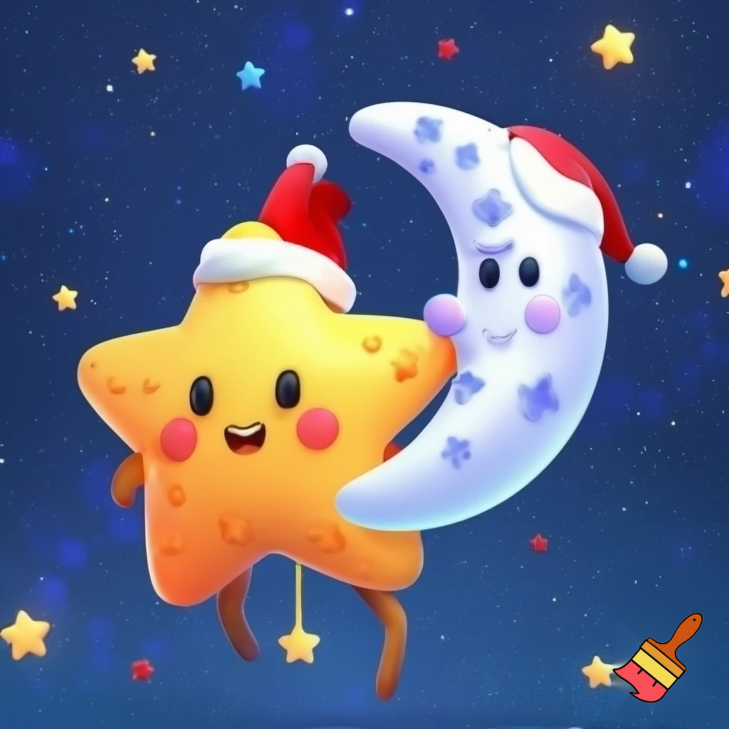 Star and moon christmas cartoon