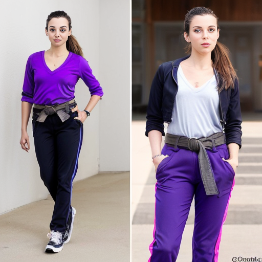 Generate a real life version of Aviva is a slender, young Hispanic woman in her 20s and above average height; she has long and bushy, armpit-length brown hair that she always ties back in a low ponytail, green eyes (with a slight grayish tinge), and tan skin. She usually wears a V-neck purple shirt and a yellow collared jacket with a blue stripe running down both of the sleeves, her pants are blue bell bottoms held by a black slim belt with a grey bolt on it, worn crookedly around her waist, and purple and white low-top sneakers.