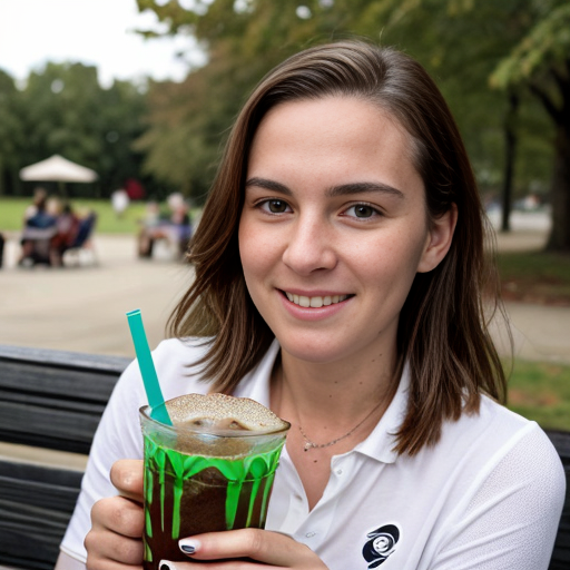 Goretzka drink coffee and Vanessa drink coffee at the park 