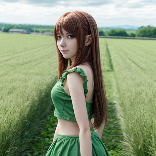 Anime girl in green field
