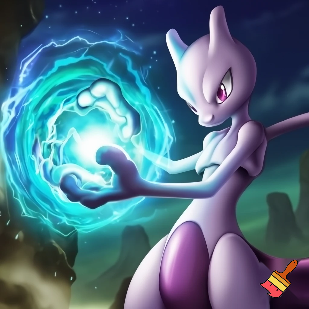 Mewto qui fait un boule d’énergie 