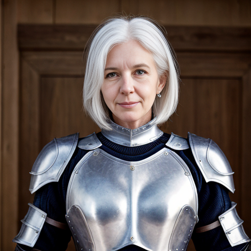 Tall white-haired woman in armor