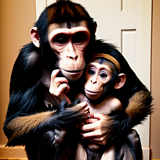 monkey with his bnana and hes monkey mom
